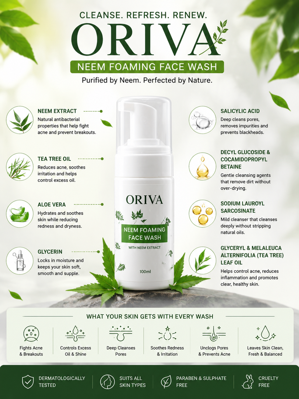 Oriva Neem Foam Face Wash | 100g