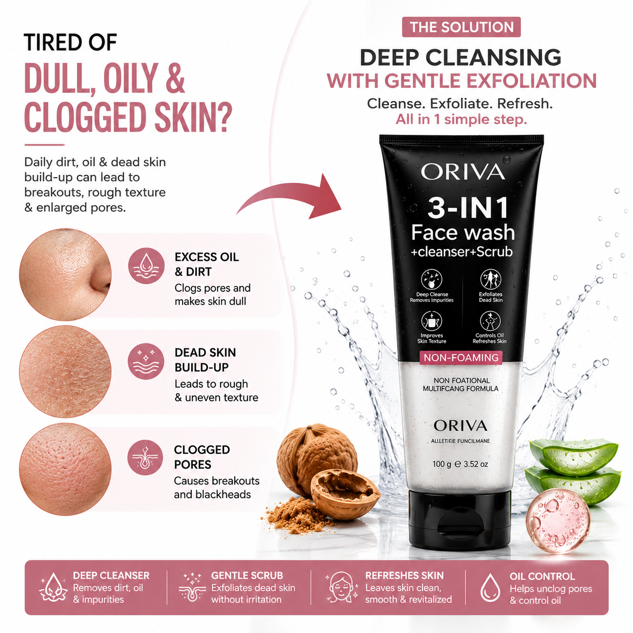 ORIVA 3 in 1 Face Wash