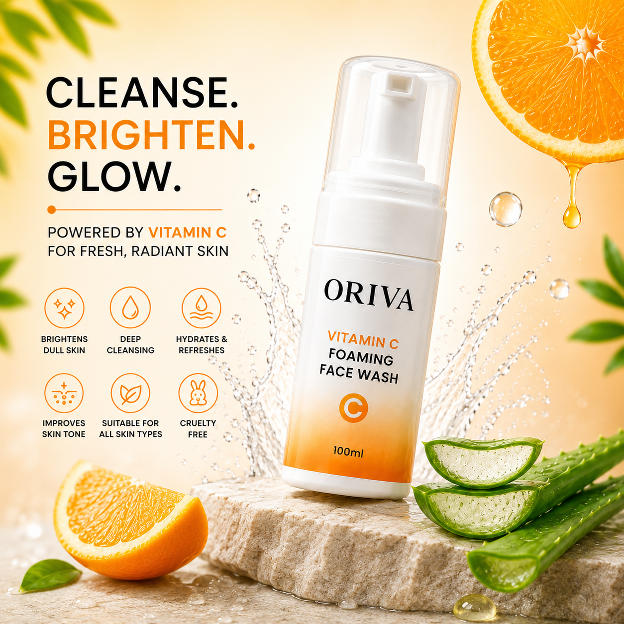 Oriva Vitamin C Face Wash 100g - Brightening and Refreshing Foam Cleanser